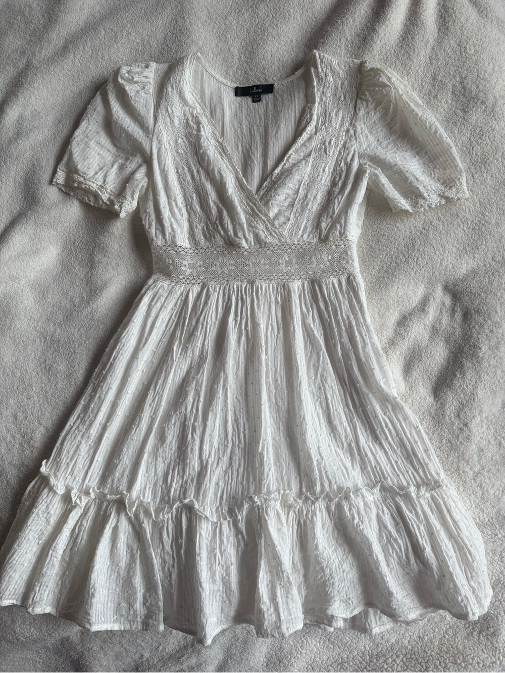 Lulu's White Lace-Trim Wrap-Style Midi Dress